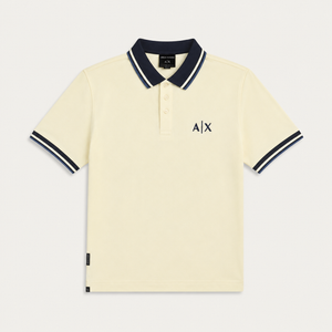 Armani Exchange beige polo t-shirt front view